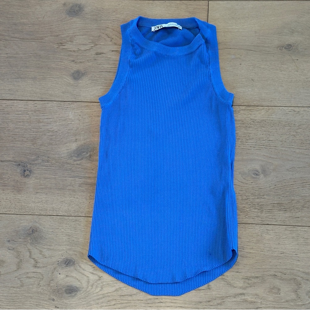 Zara Blue Sleeveless Ribbed Top